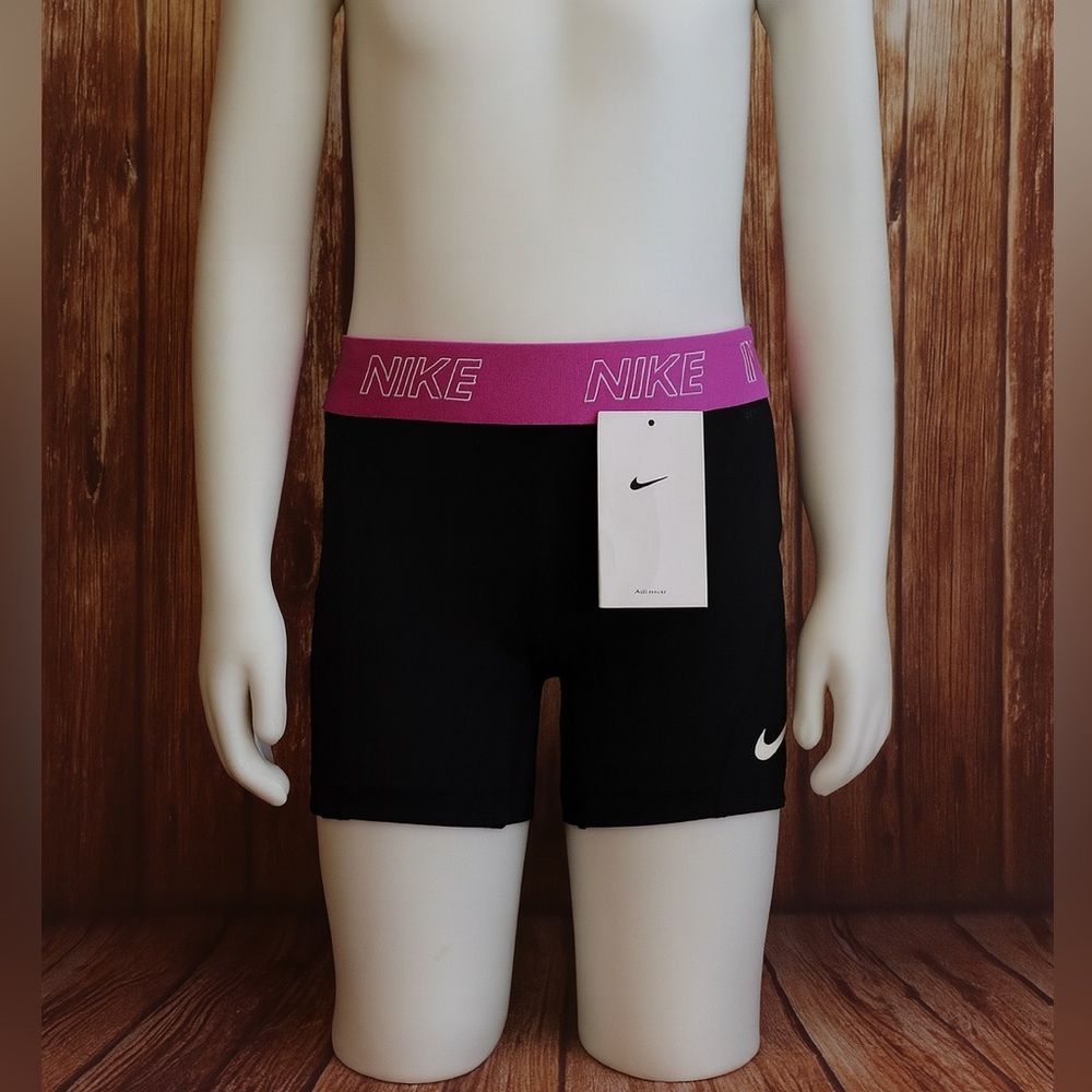 Nike Girls Training Compression Shorts Black Pink Elastic Waistband Size Large